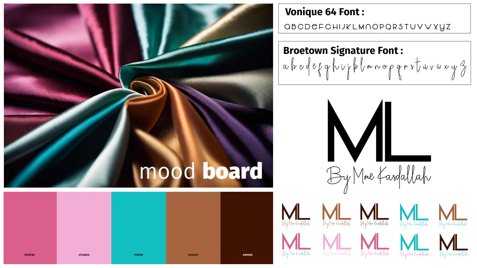 Planche de recherche du logo ML : ambiance, couleurs et variantes