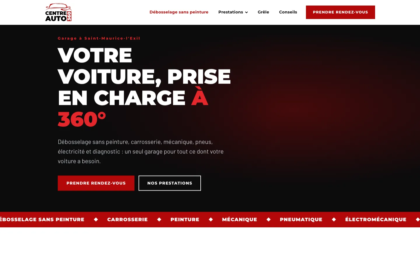 Page d’accueil du site de Centre Auto 360, sur ordinateur